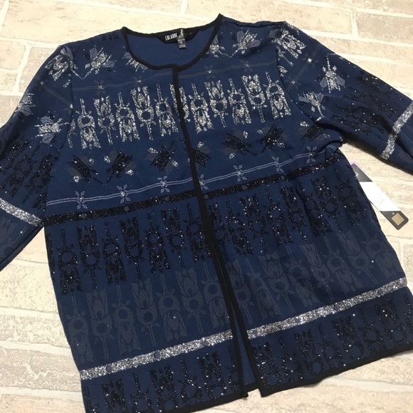 ⭐️ NWT LulaRoe Elegant Collection Stella Bolero Jacket Navy Black Silver Glitter - Picture 8 of 14